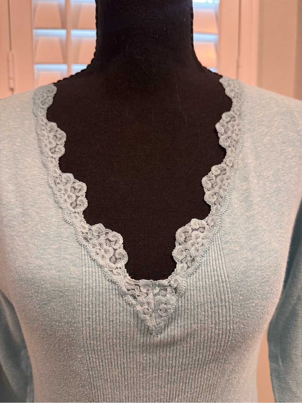Vintage Nautica Light Blue Lace-Trim V-Neck Sweater